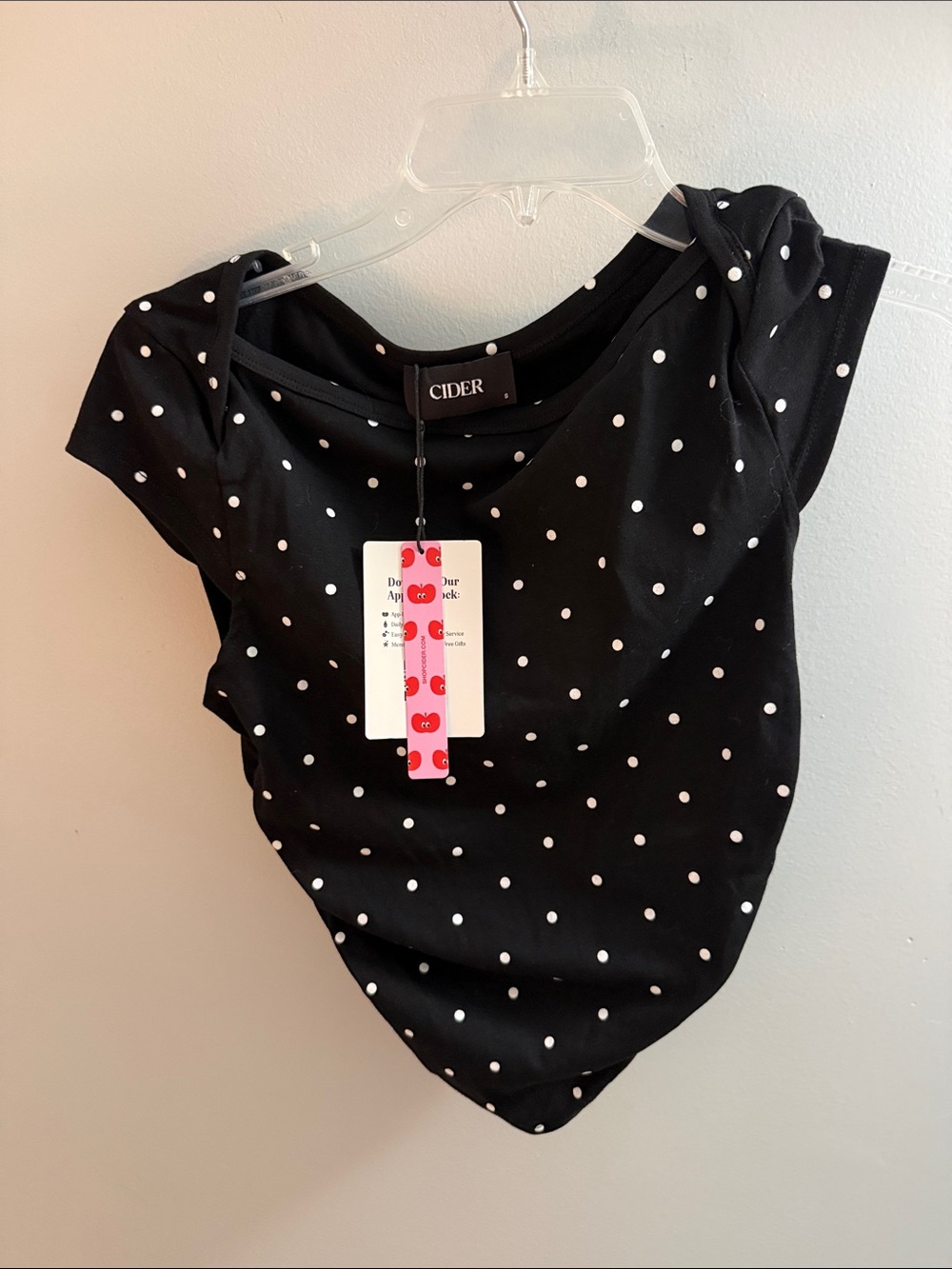Cider Black Polka Dot Cropped Cap-Sleeve Top